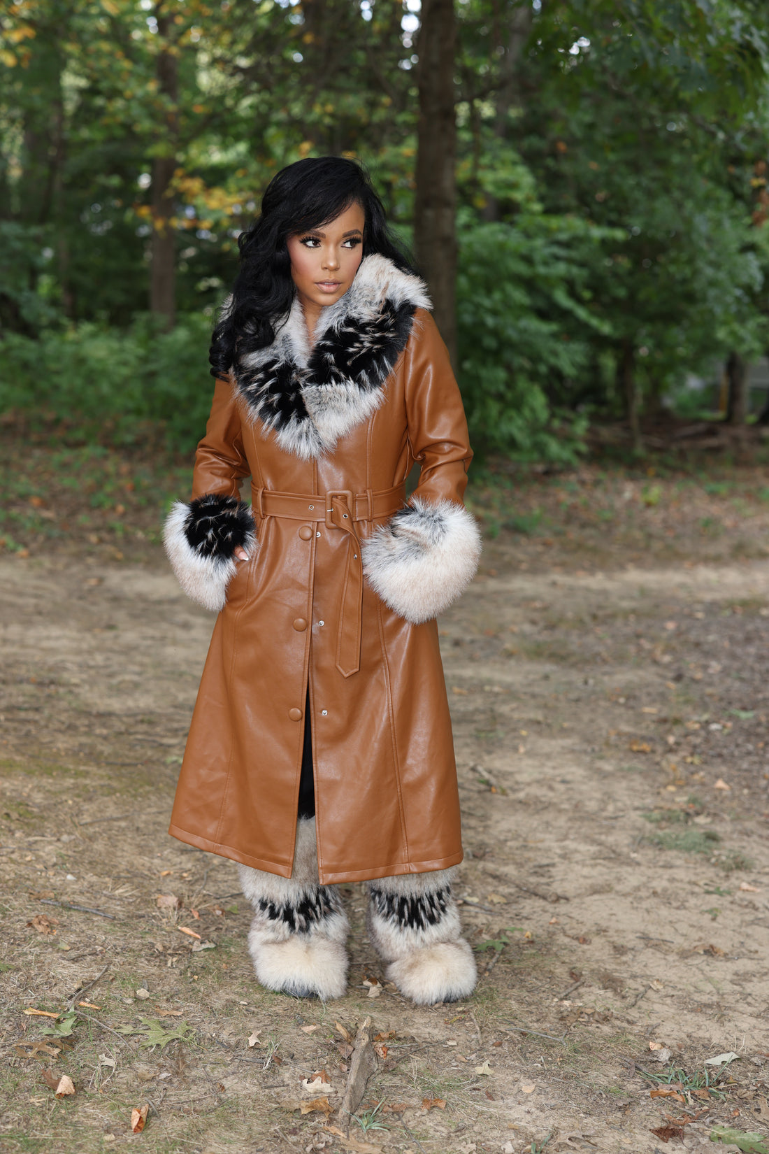 Foxy Baby | Faux Leather  Fur Trench