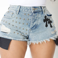 Don’t Cross Me | Cross Detail Denim Shorts