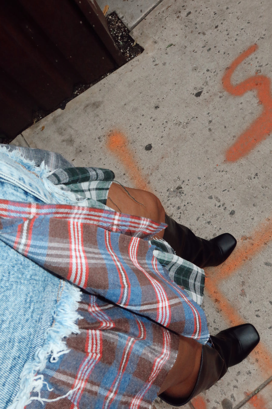 Run the Streets | Denim Plaid Skirt