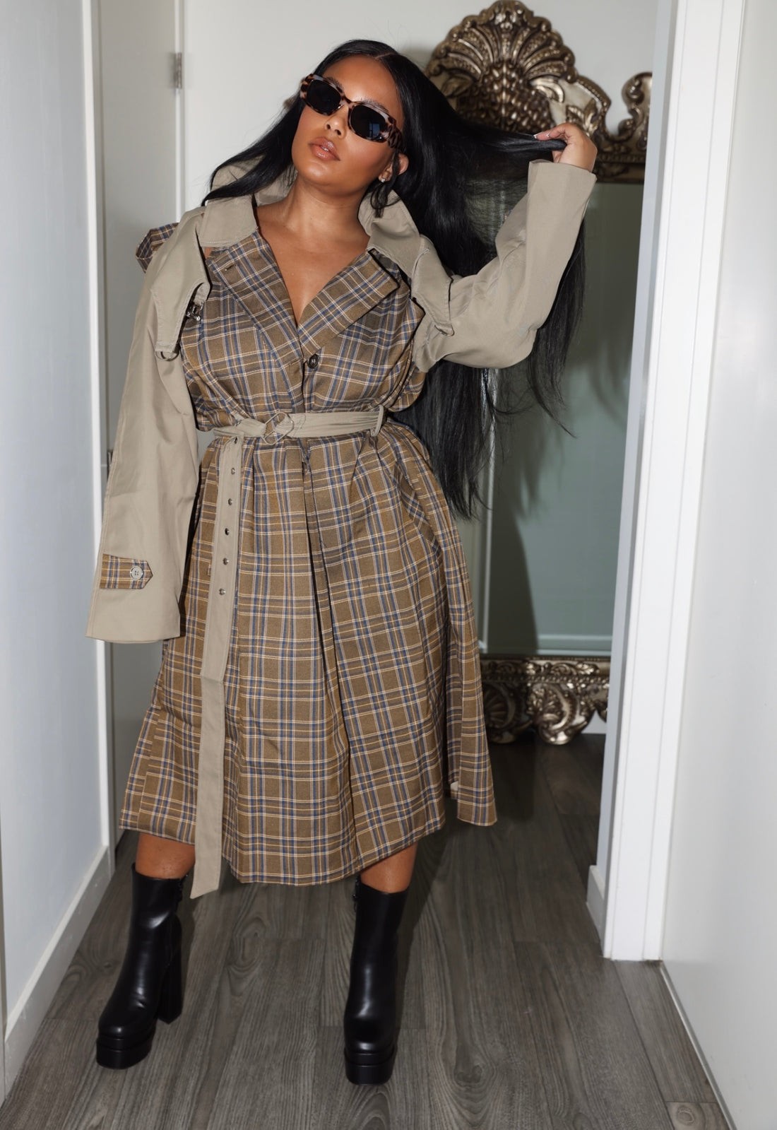 On Watch | Plaid Detail Trench